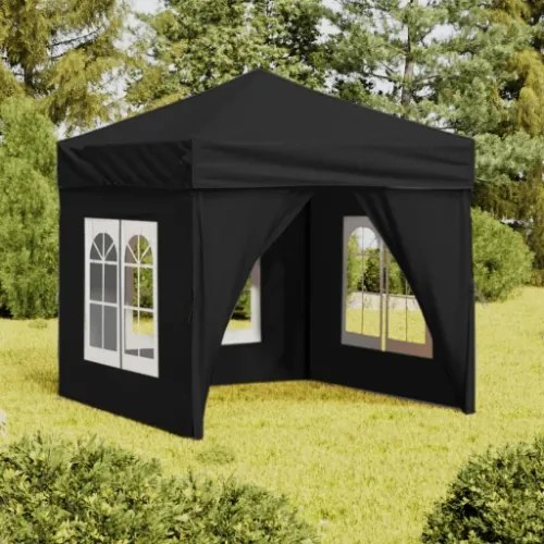 Tenda per Feste Pieghevole con Pareti Laterali Nero 2x2 m