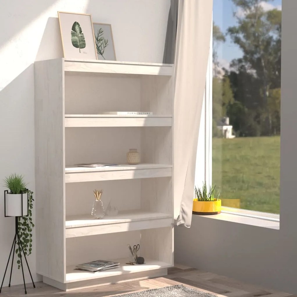 Libreria/divisorio bianco 80x35x135 cm legno massello di pino