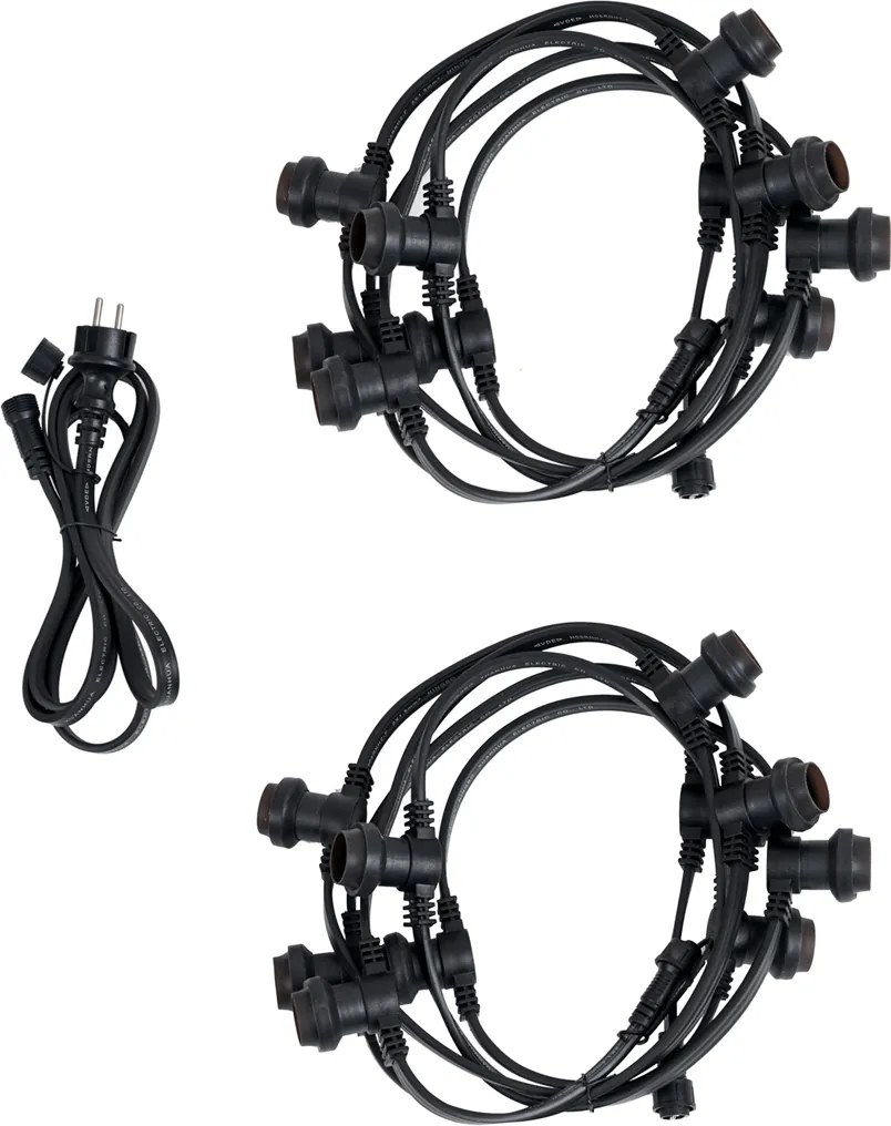Catena luminosa collegabile nera con spina 10m, incl. 20 luci E27 P45, IP64 - Lubber