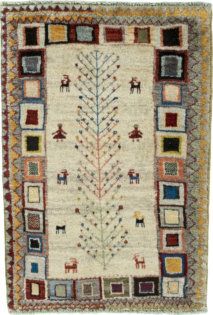 Gabbeh Tappeto 70x100 Beige (Iran) Annodato A Mano