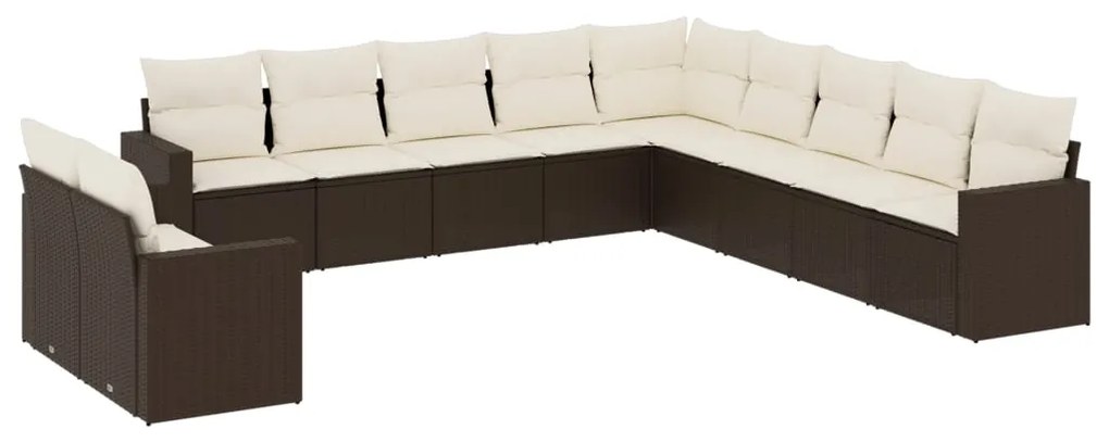 Set divani da giardino 11 pz con cuscini polyrattan marrone