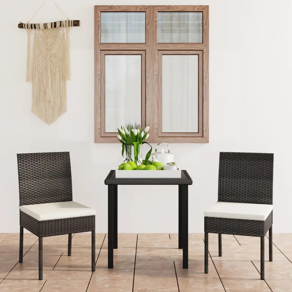 Set da Pranzo da Giardino 3 pz in Polyrattan Nero