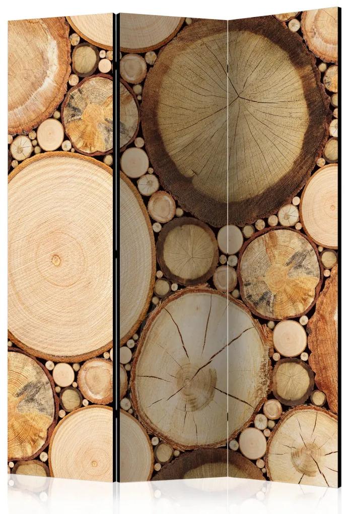 Paravento separè Strati di Legno (3-parti) - composizione di legno marrone