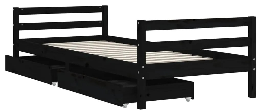 Giroletto bambini con cassetti nero 90x200cm massello di pino