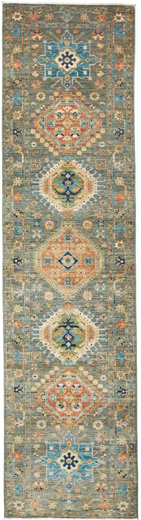 Samarkand Tappeto orientale 80 x 300 Verde (Pakistan) Annodato A Mano