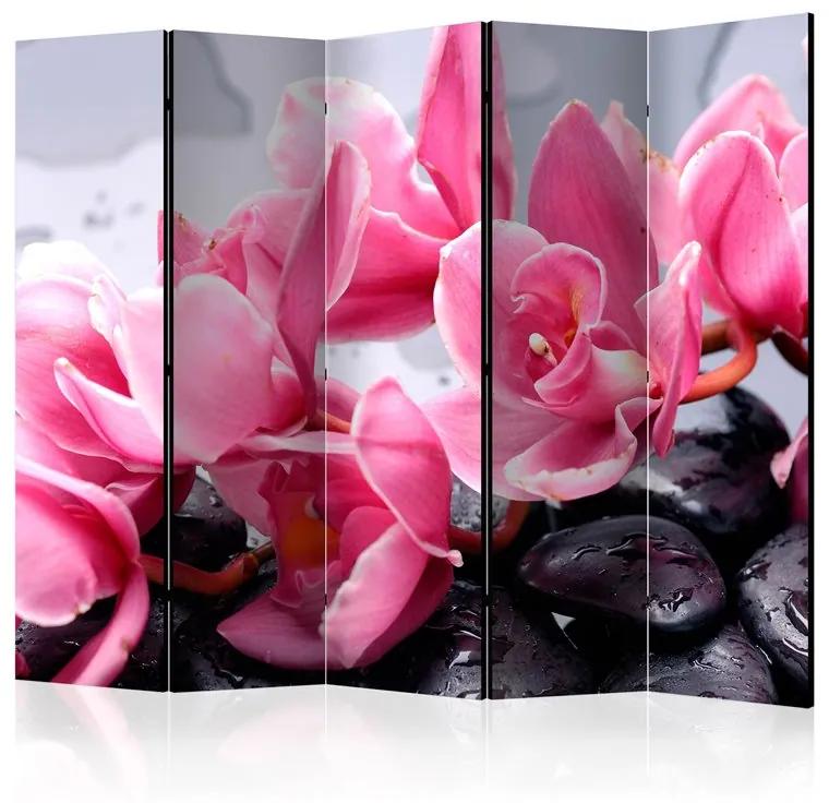 Paravento Orchid flowers with zen stones II [Room Dividers]