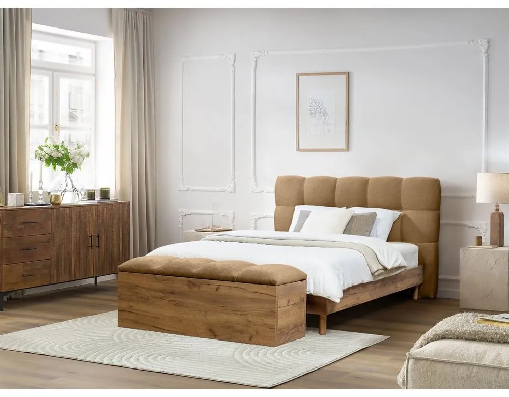 Letto matrimoniale imbottito beige rete inclusa 160x200 cm Kumo - Bobochic Paris