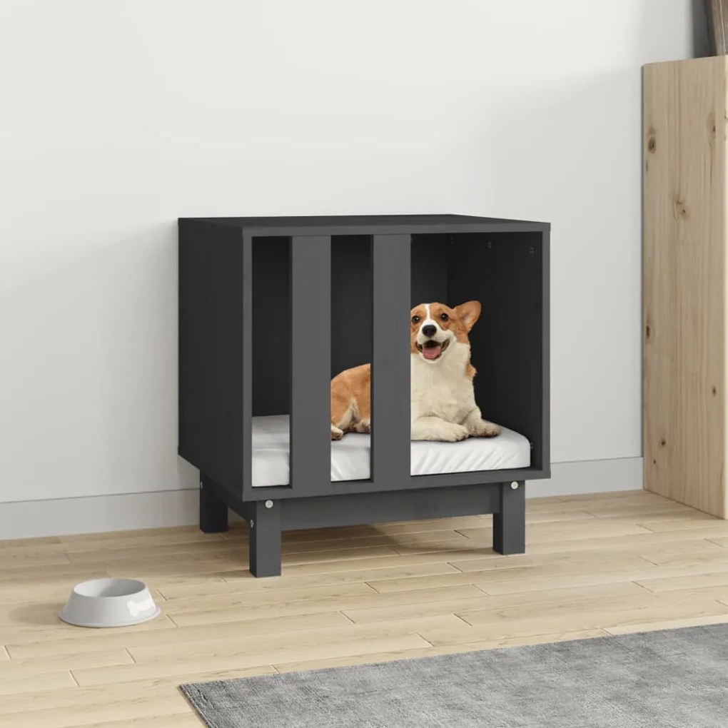 Casetta Per Cani Grigio 50x40x52 Cm İn Legno Massello Di Pino /