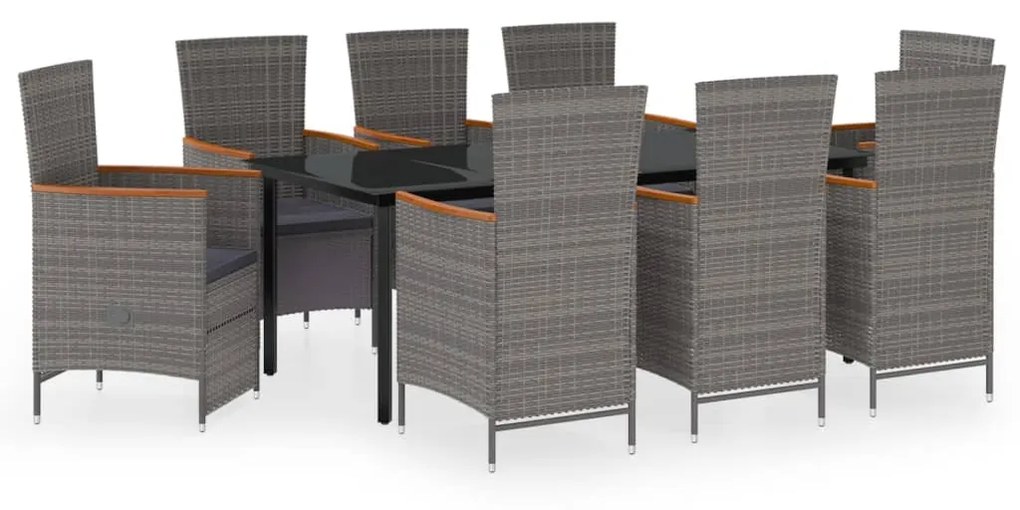 Set mobili da pranzo da giardino 9 pz con cuscini grigio