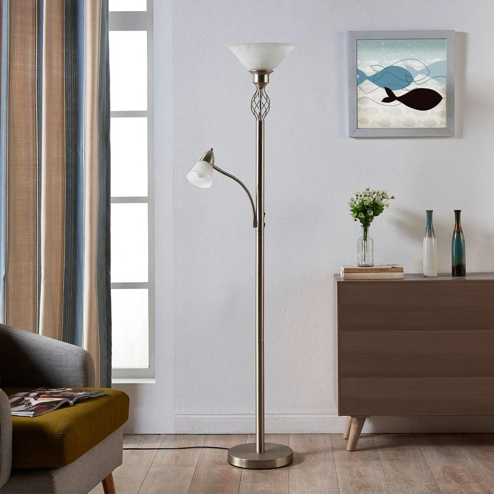 Lucande Piantana Dunja color nichel con luce di lettura