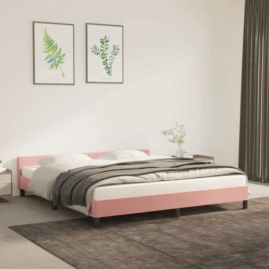 Giroletto Con Testiera Senza Materasso Rosa 160x200 Cm Velluto /
