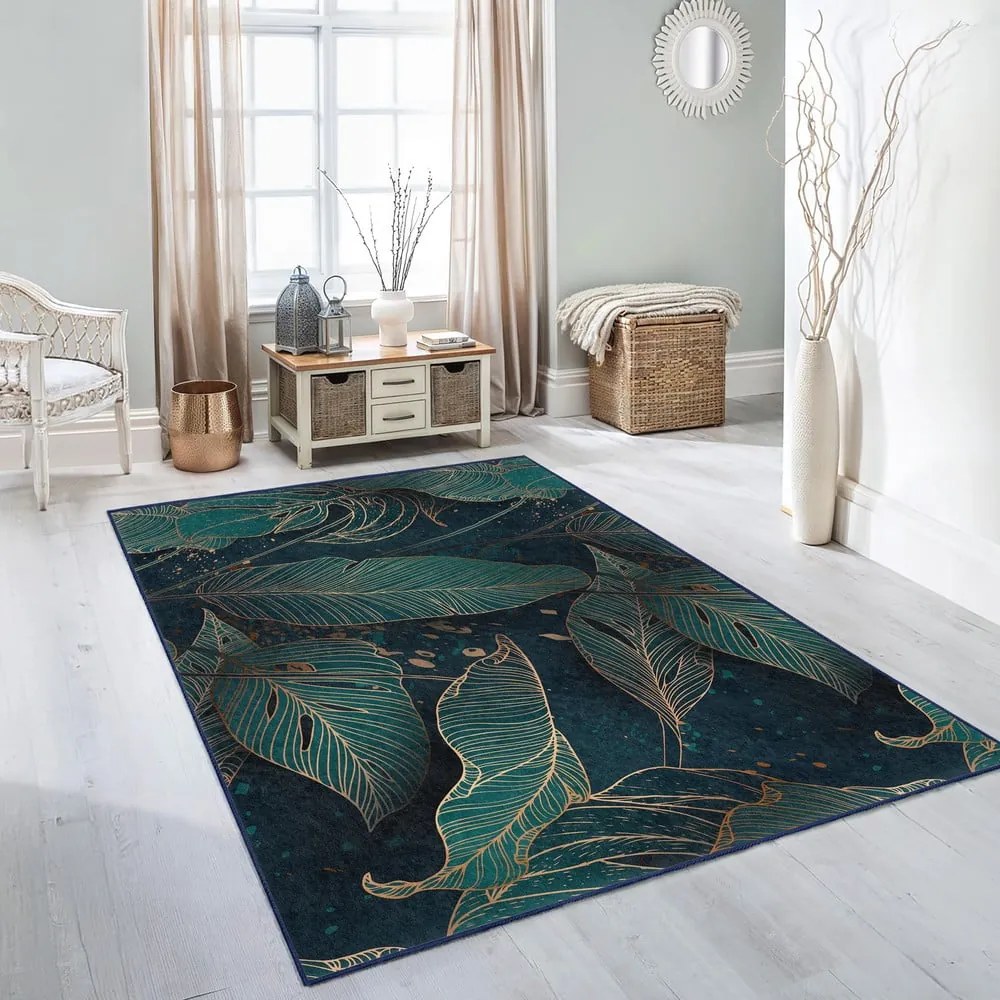 Tappeto color petrolio lavabile 80x150 cm Midnight Jungle – Mila Home