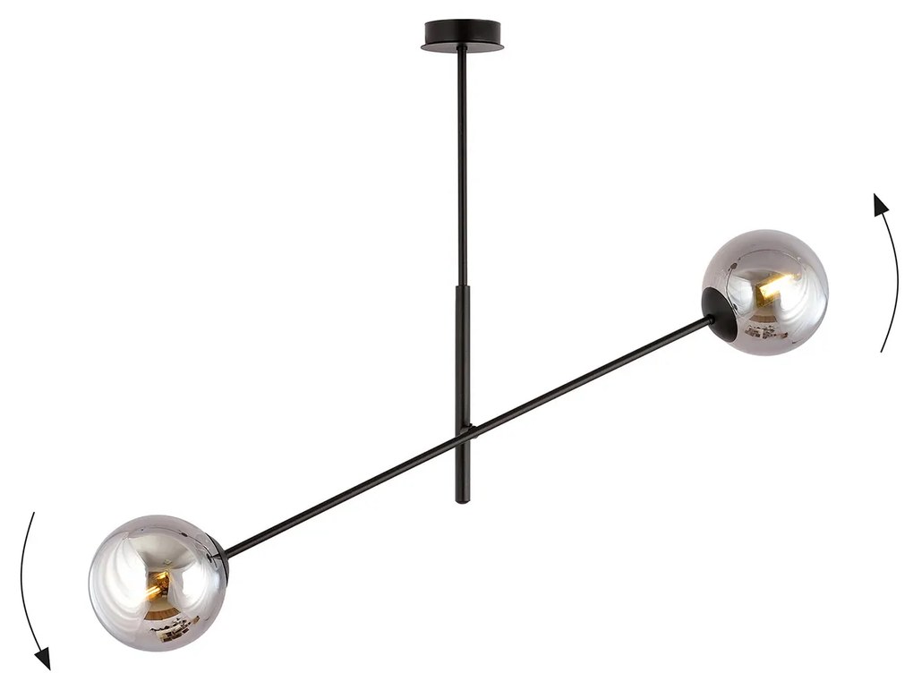 Lampadario 2 Luci Yama In Acciao Nero Con Bracci Regolabili E Vetro Fumè