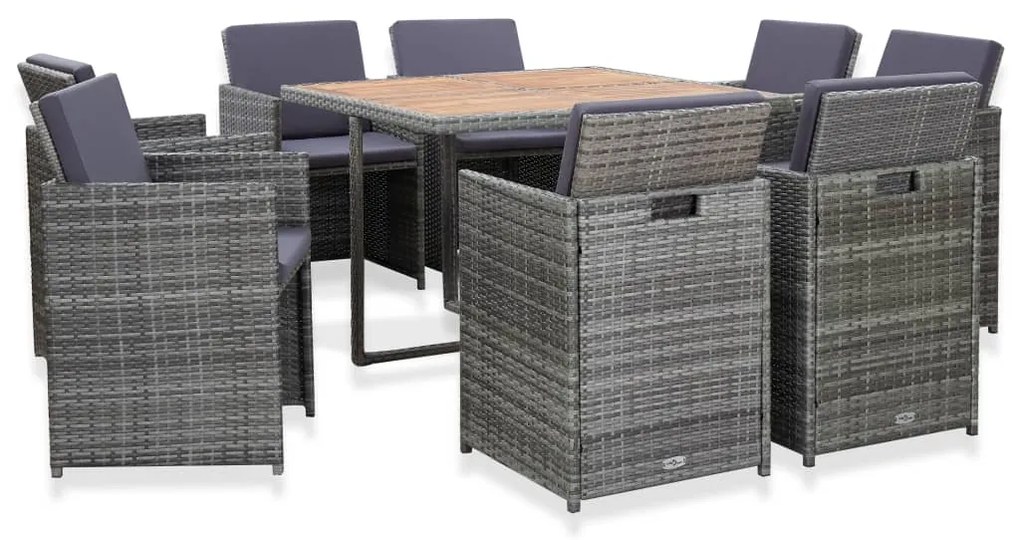 Set da pranzo da giardino 9 pz e cuscini polyrattan antracite