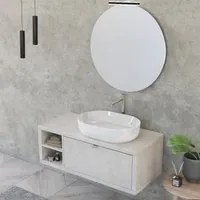 Composizione bagno sospesa Nyumba a 1 cassetto e vano a giorno con lavabo, specchio e lampada LED 110x40 cm grigio cielo