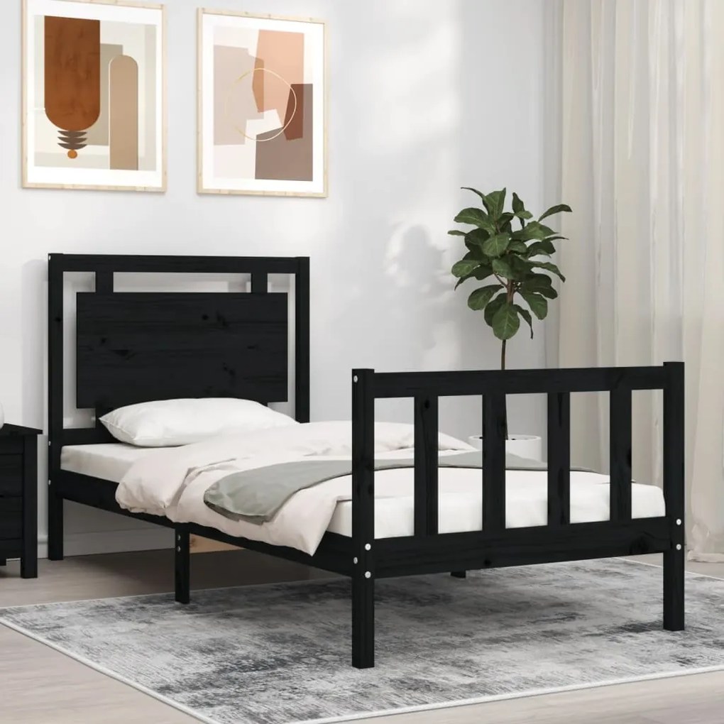 Giroletto Con Testiera Nero 90x190 Cm İn Legno Massello /