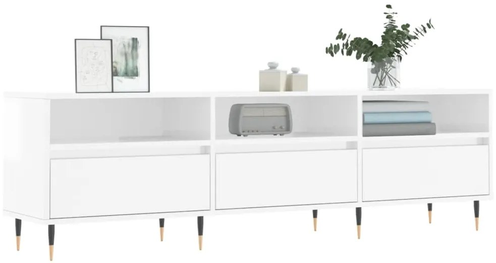 Mobile porta tv bianco lucido 150x30x44,5 cm legno multistrato