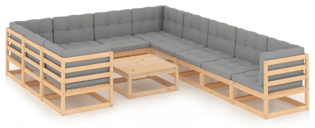 Set divani da giardino 11 pz con cuscini legno massello di pino