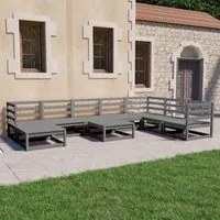 Set Divani da Giardino 9 pz Grigi in Legno Massello di Pino 3075721