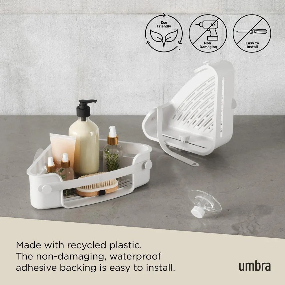 Mensola angolare per bagno bianca in plastica riciclata senza foratura Flex - Umbra