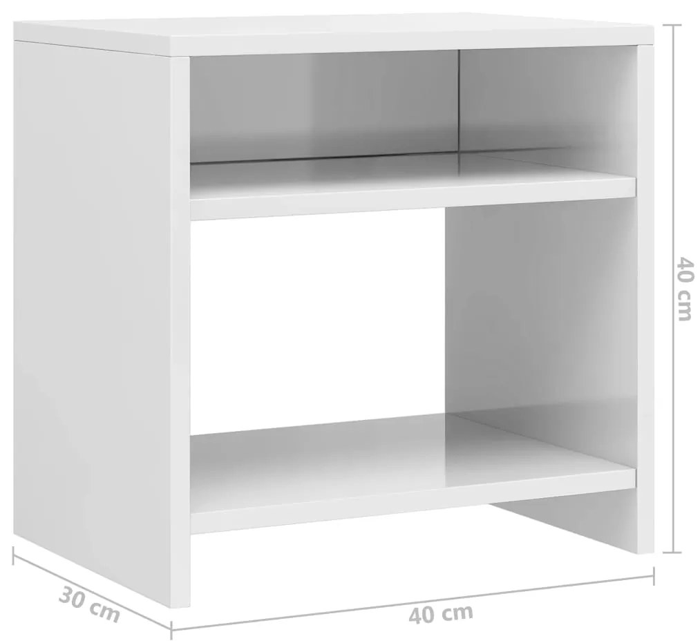 Comodini 2 pz Bianco Lucido 40x30x40 cm in Legno Multistrato