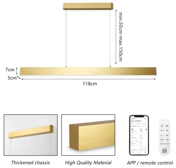 Brilagi - Lampadario LED dimmerabile SLEEKLINE SMART LED/40W/230V Wi-Fi Tuya gold+RC