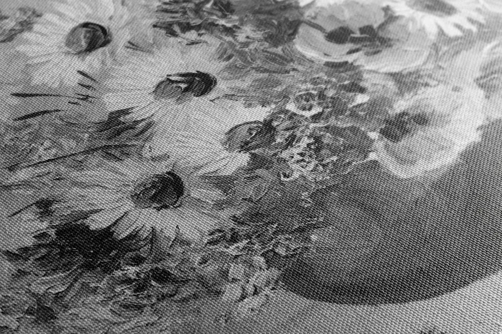Stampa su tela – Dipinto a olio di fiori estivi in bianco e nero