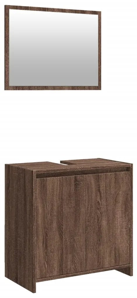 Set mobili da bagno 2 pz rovere marrone in legno multistrato