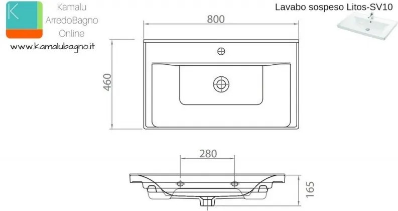 Mobile bagno sospeso 80cm lavabo incasso e due ante SV-80A - KAMALU