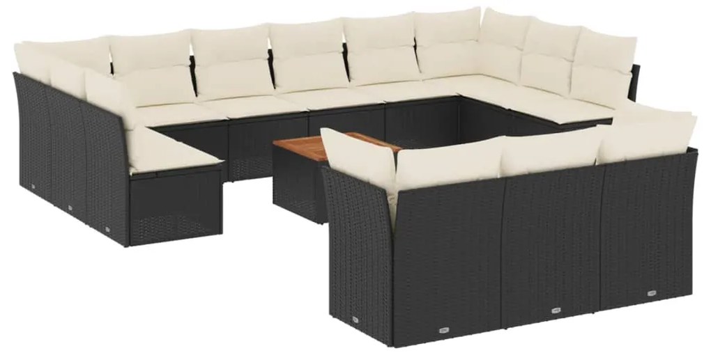 Set divani da giardino 14pz con cuscini in polyrattan nero