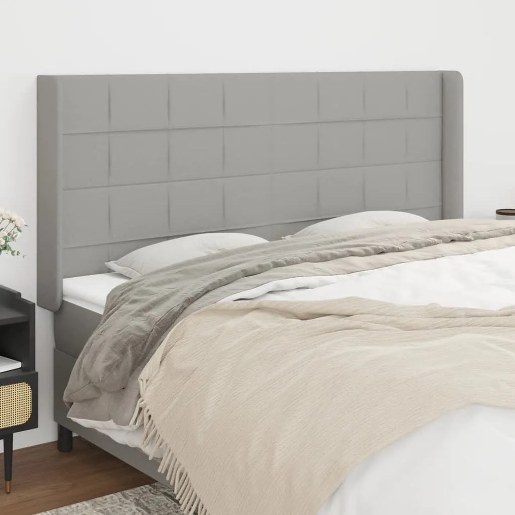 Testiera Ad Orecchio Grigio Chiaro 183x16x118/128 Cm İn Tessuto /