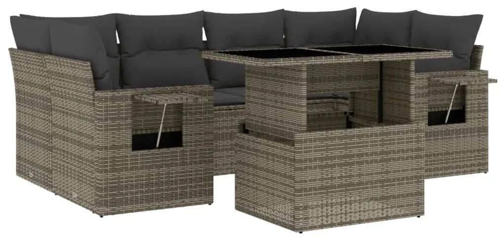 Set divani da giardino 7 pz con cuscini grigio in polyrattan