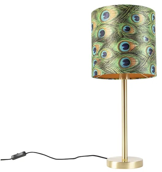 Lampada da tavolo in ottone con paralume pavone 25 cm - Simplo