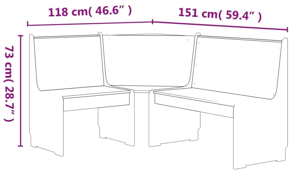 Panca angolare reine 151 cm in pino massello bianco