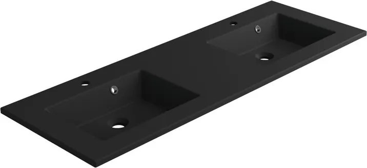 Lavabo a incasso rettangolare doppia vasca Neo L 136 x H 11.2 x P 48.5 cm in composito minerale di resina gelificata nero opaco