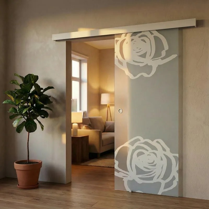 Porta scorrevole reversibile Rose in vetro trasparente, L 88 x H 215 cm, con binario Meli