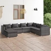 Set Divani da Giardino 7 pz con Cuscini in Polyrattan Grigio 3101837