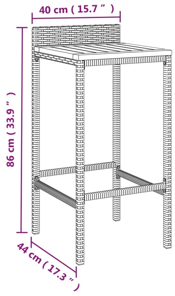 Set Bar Giardino 5 pz Nero Polyrattan e Legno Massello Acacia