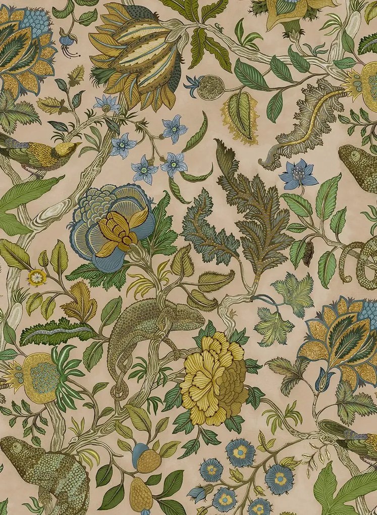Josephine Munsey Carta da parati Chameleon Trail - Plaster Pink, Ochre and Blue