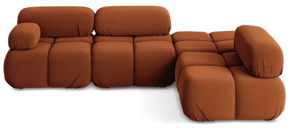 Divano angolare componibile arancione (con penisola a destra) con rivestimento in velluto Lokua – Makamii