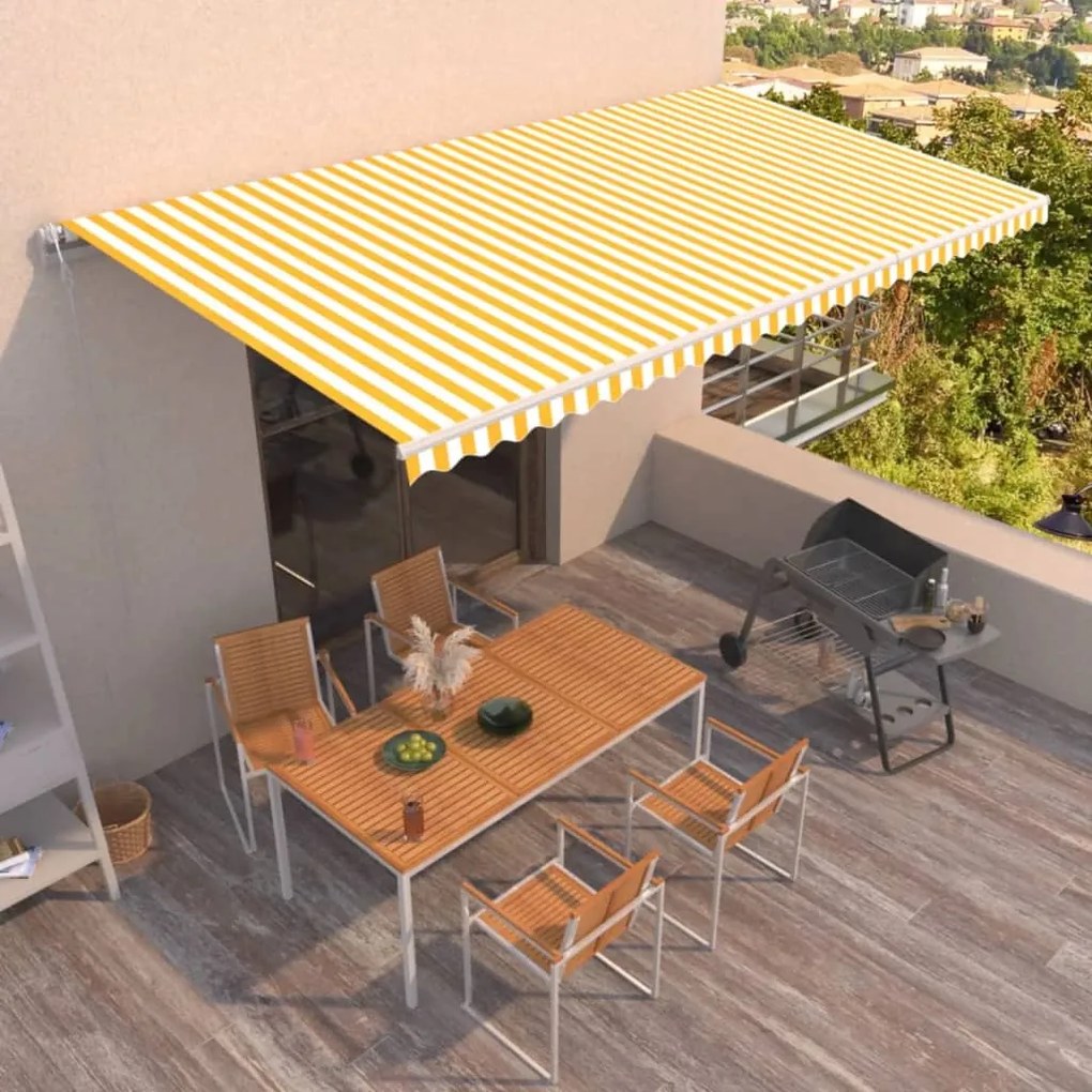 Tenda Da Sole Retrattile Automatica 600x350 Cm Gialla E Bianca /
