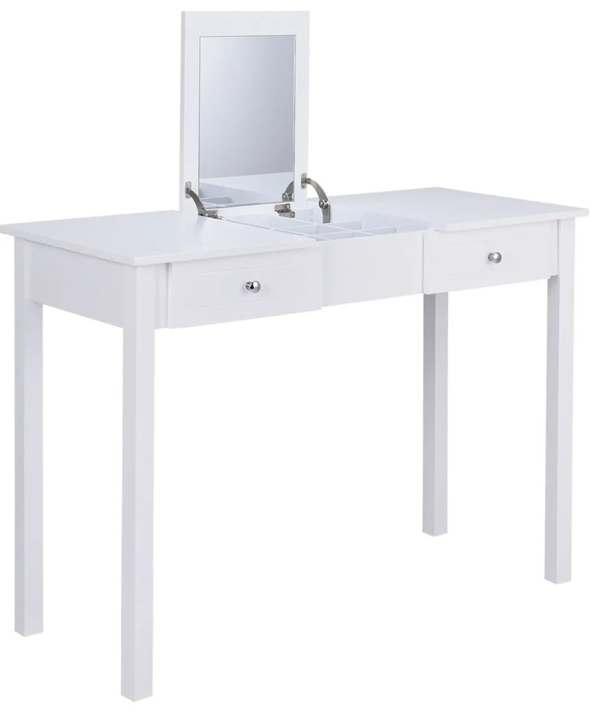 Costway Tavolo cosmetici con specchiera ad alta definizione e 2 cassetti, Toeletta da trucco versatile 112x48x82cm Bianco