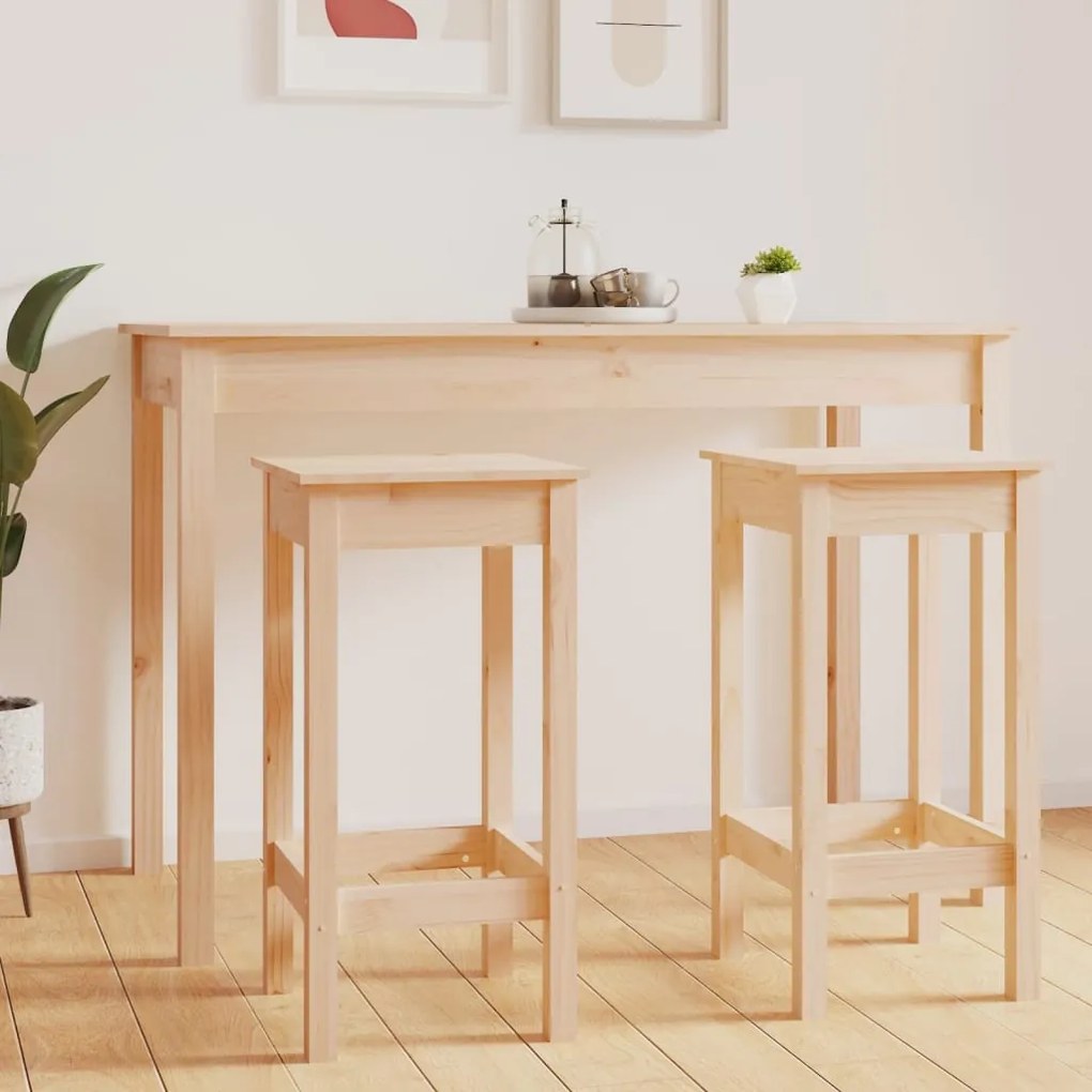 Sgabelli Da Bar 2 Pz 40x40x78 Cm İn Legno Massello Di Pino /