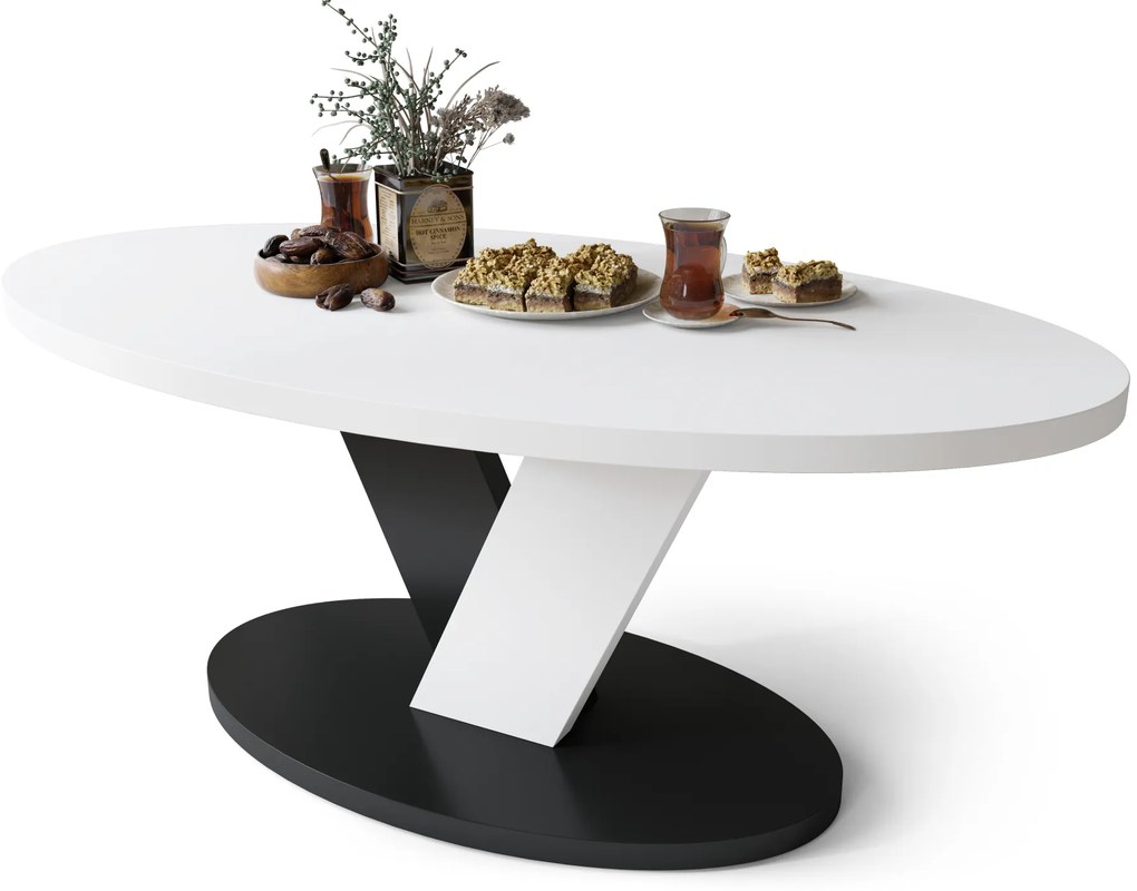 LOVA Bianco/Nero – TAVOLINO OVALE 110x60 cm TAVOLINO DA CAFFÈ MODERNO