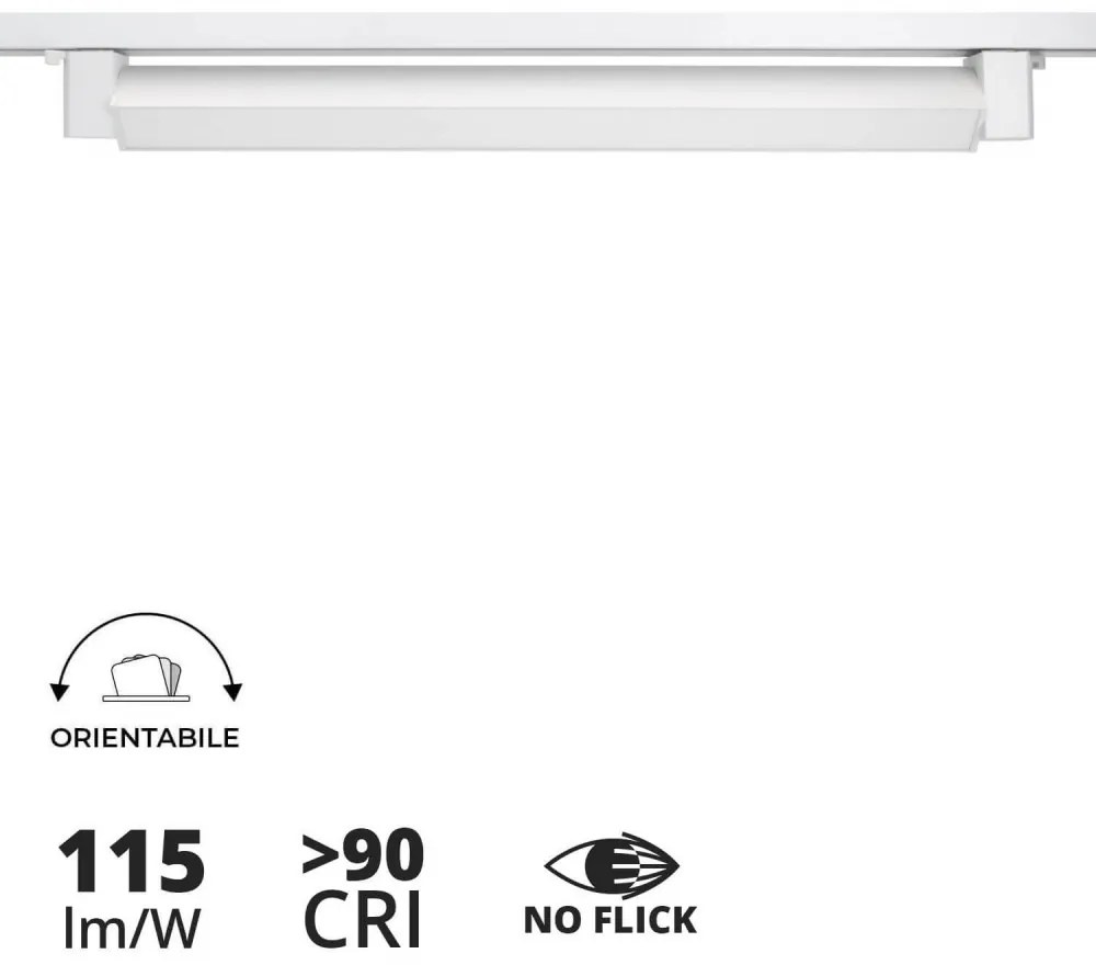 Faro LED Lineare 24W per Binario Monofase, Orientabile Bianco - 100° Colore  Bianco Naturale 4.000K