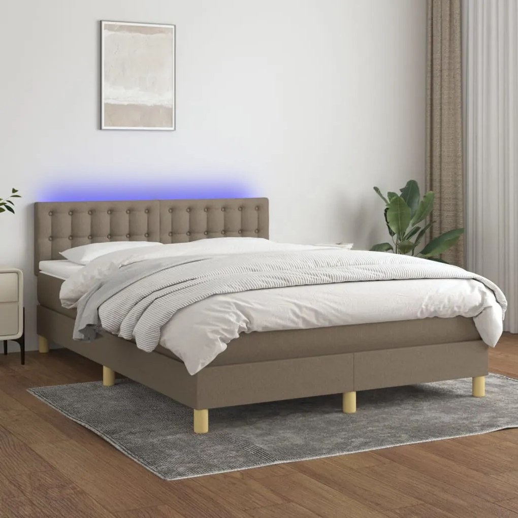 Letto a molle con materasso e led tortora 140x200 cm in tessuto