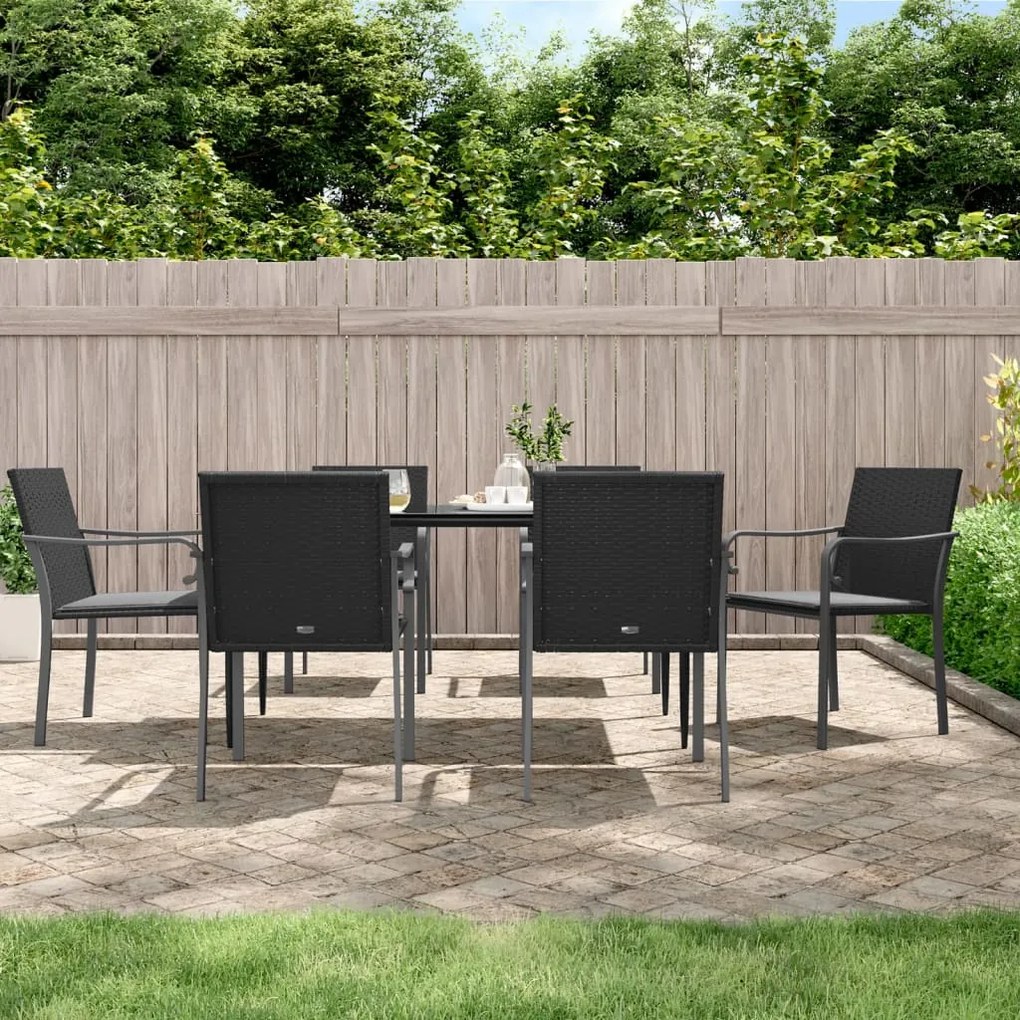 Set Pranzo da Giardino 7 pz con Cuscini in Polyrattan e Acciaio