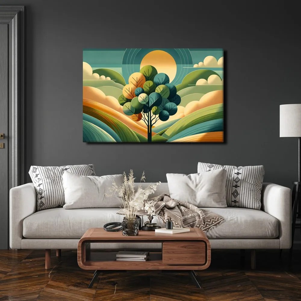 Quadro su tela – Albero della vita in un paesaggio soleggiato
