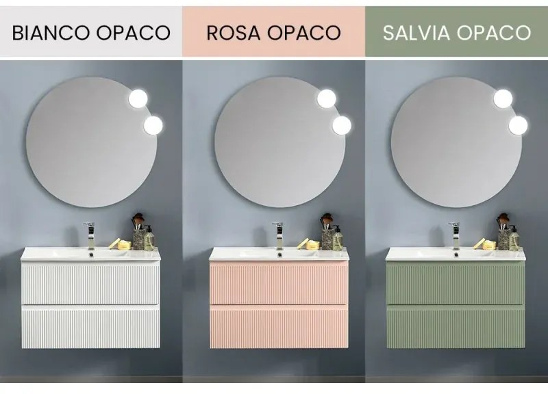 Mobile bagno sospeso 80 cm bianco opaco con frontale cannettato Giava
