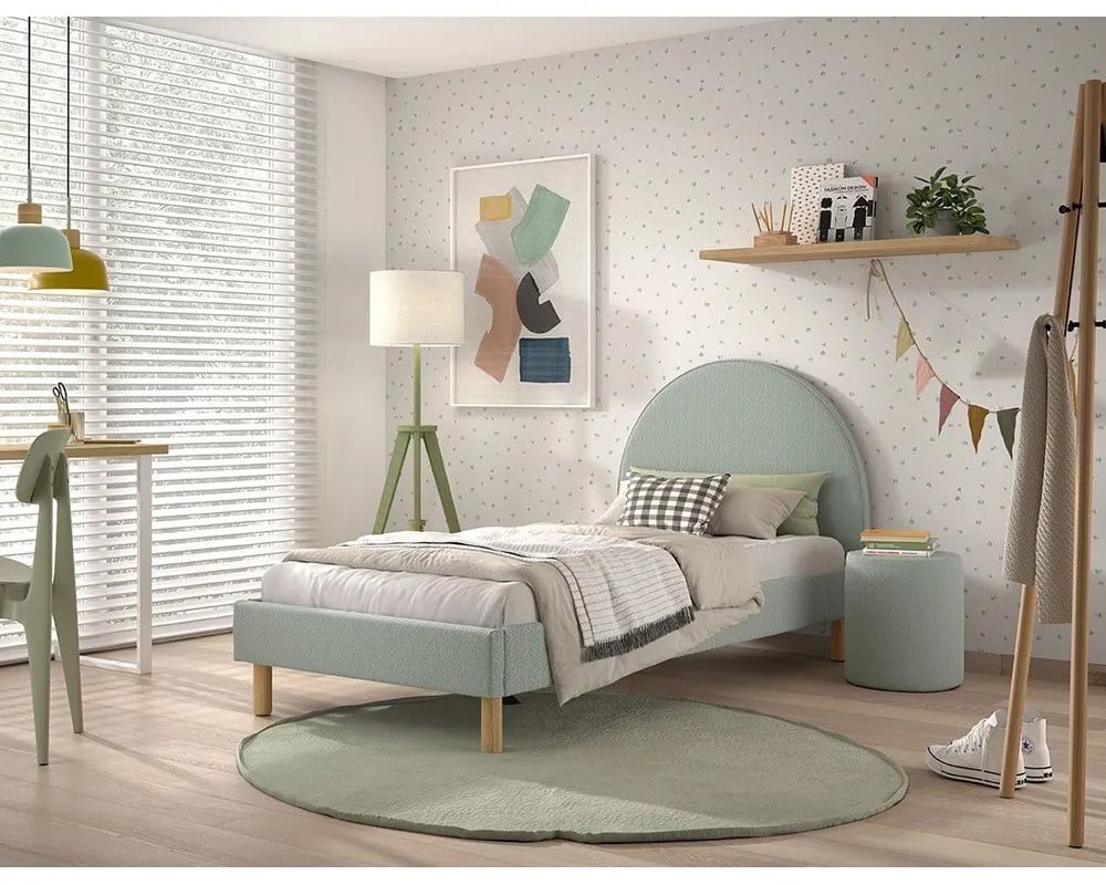 Letto singolo imbottito verde con griglia 90x200 cm MOON - Vipack